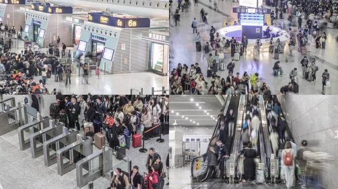 车站检票口进站口等候区扶梯人流延时摄影