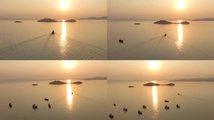 4K无锡夕阳下的太湖