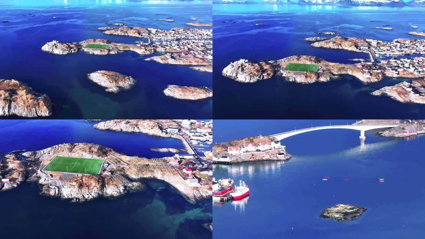 4K航拍挪威罗弗敦群岛亨宁斯维尔景点风景