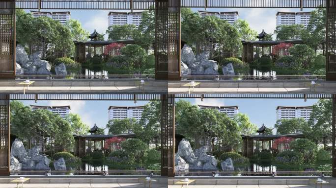 新中式小区园林景观三维素材