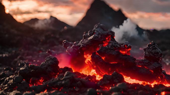 火山喷发岩浆涌动