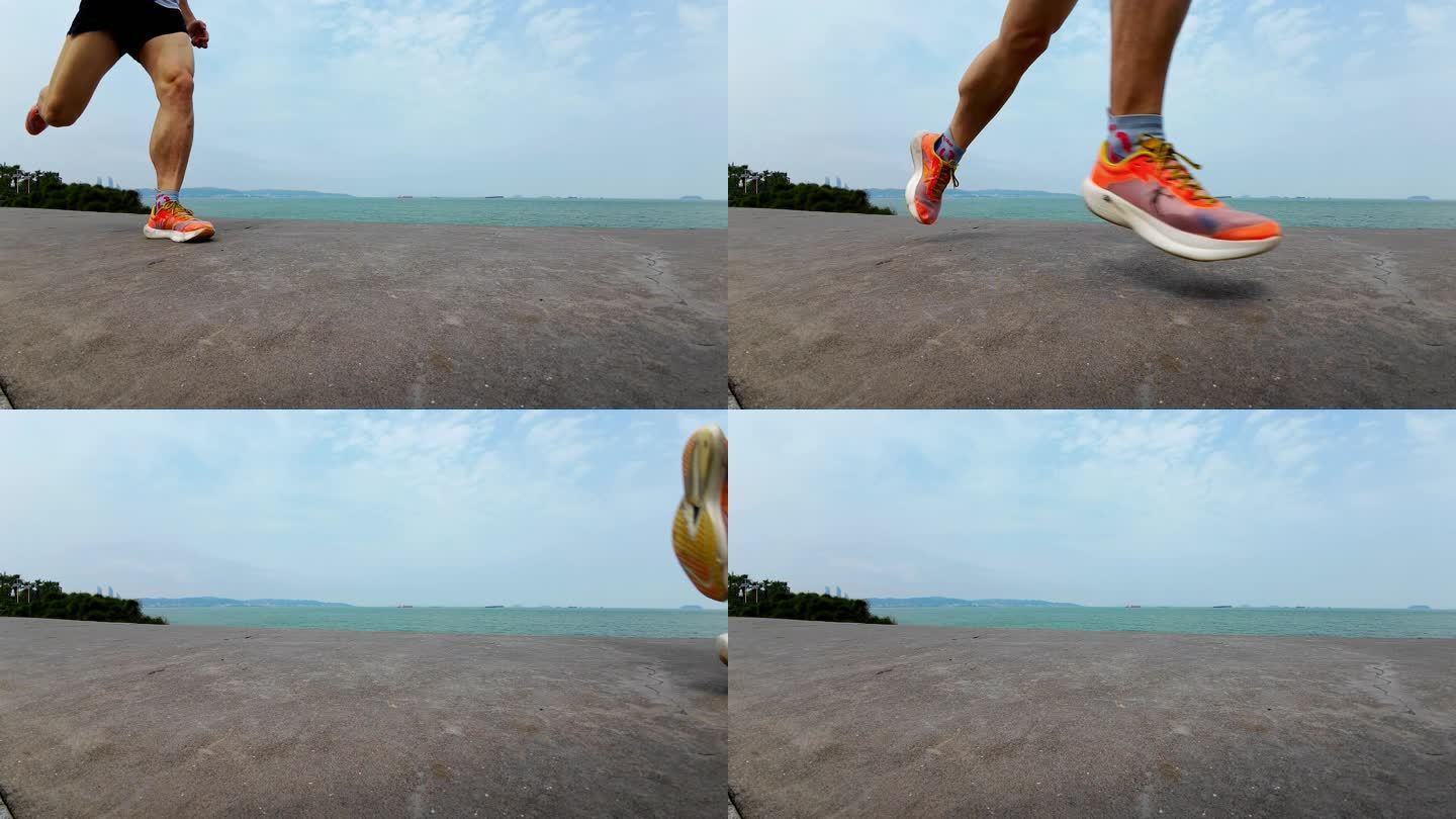 福建漳州港海边跑步者的脚步升格慢动作