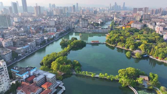 江西南昌八一公园航拍百花洲城市地标风景风