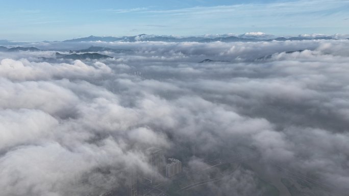 临安区城市云海大景航拍