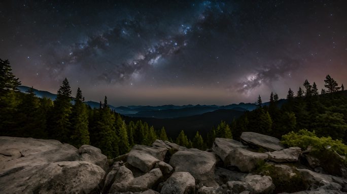 森林上空的银河和星空