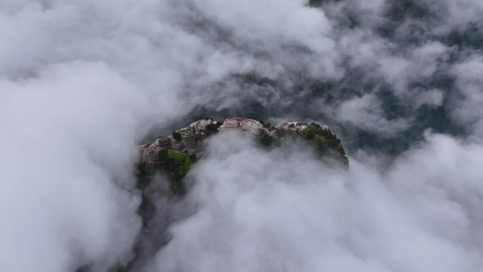 航拍渭南华阴地标华山晚霞日落火烧云云海