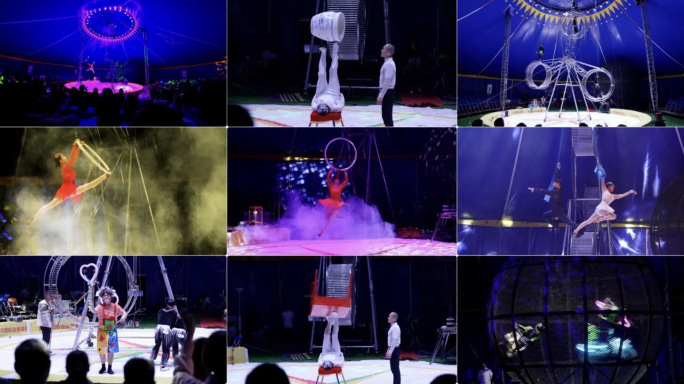 马戏团表演 杂技 空中飞人 魔术 蹬瓦缸