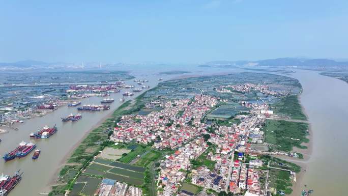 福建漳州龙海航拍九龙江玉枕岛田园风光