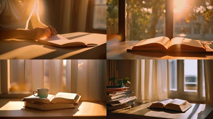 书籍窗前书本阳光温馨勤奋读书