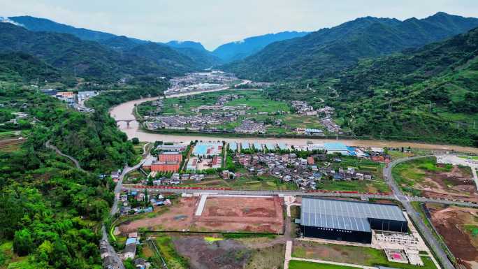 航拍兰花广场大田工业园庙岗新农村安置小区