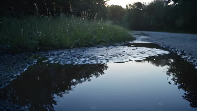 地面积水水面意境氛围写意空镜头