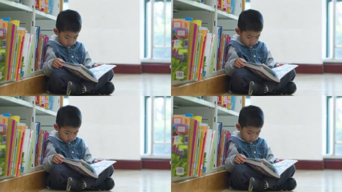图书馆小朋友母亲看书阅读