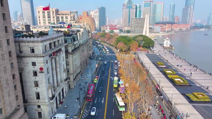 上海外滩南京东路航拍车流人流黄浦区风景城