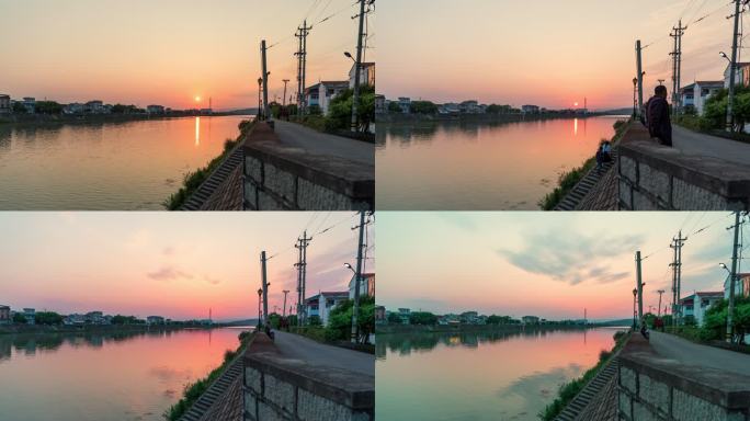 浙江绍兴嵊州黄泽江日落延时摄影4k