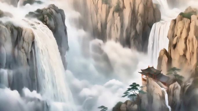中式山水动画 高山流水 意境动画 国风
