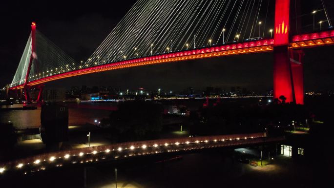 4K夜晚航拍摩托杨浦大桥氛围摩托车摆拍