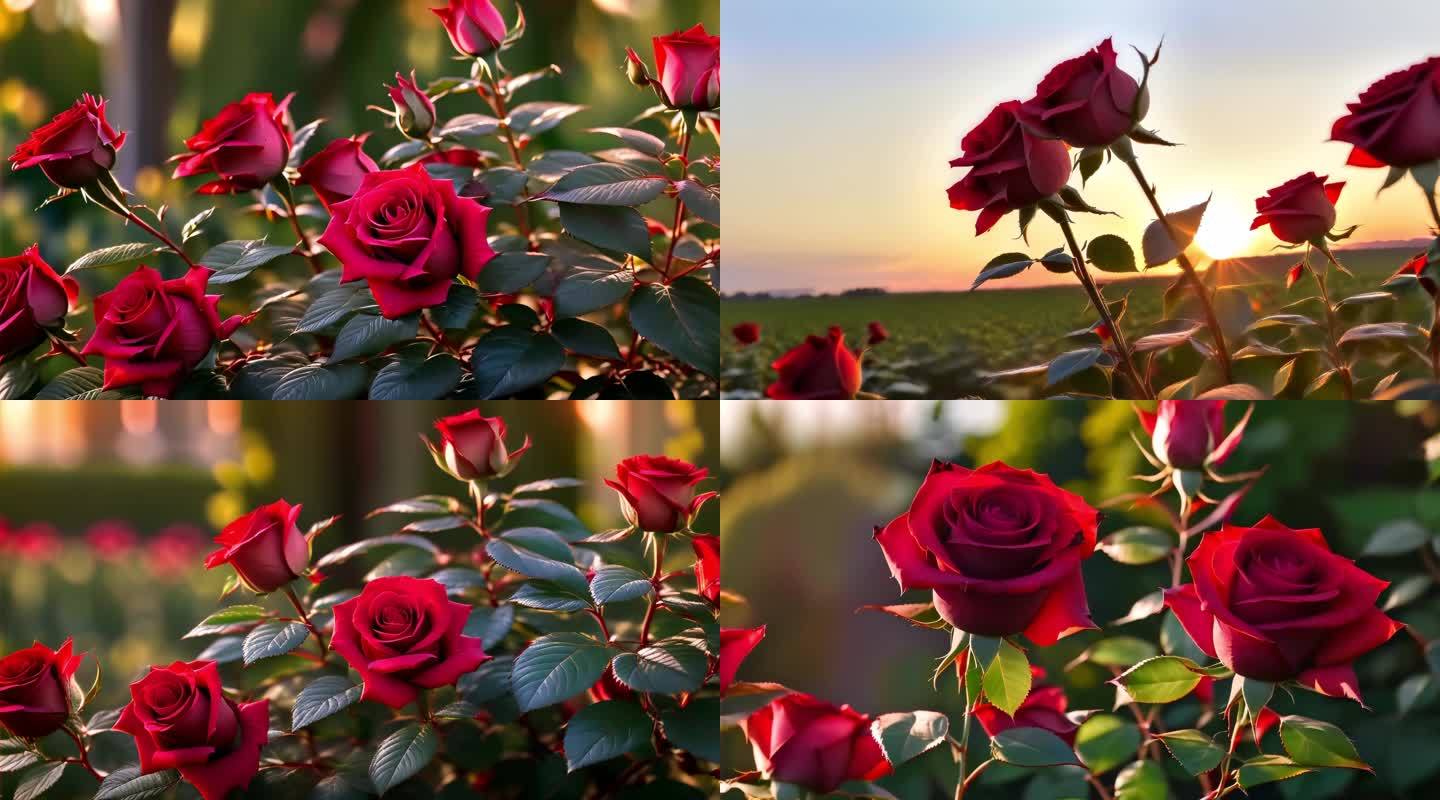 【4K合辑】玫瑰花玫瑰花园鲜花红色玫瑰花