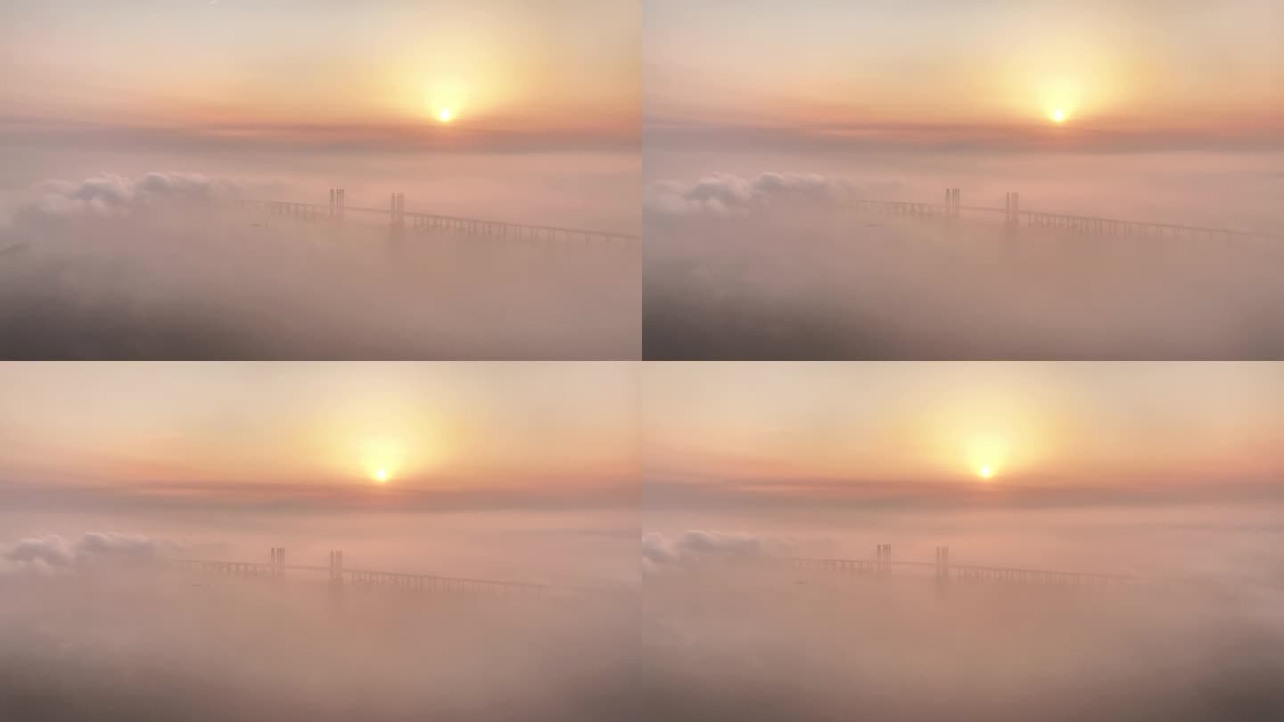 泉州湾跨海大桥平流雾日落云海黄昏泉州风光