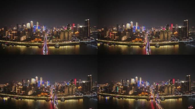 重庆渝中区长江东水门大桥夜景航拍