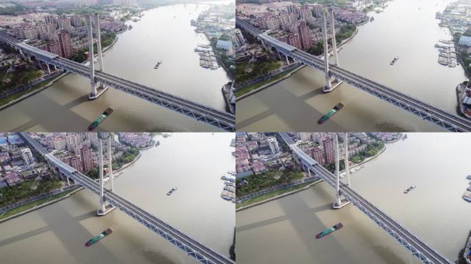 上海闵浦二桥蓝天白云交通耶稣光航拍长镜头
