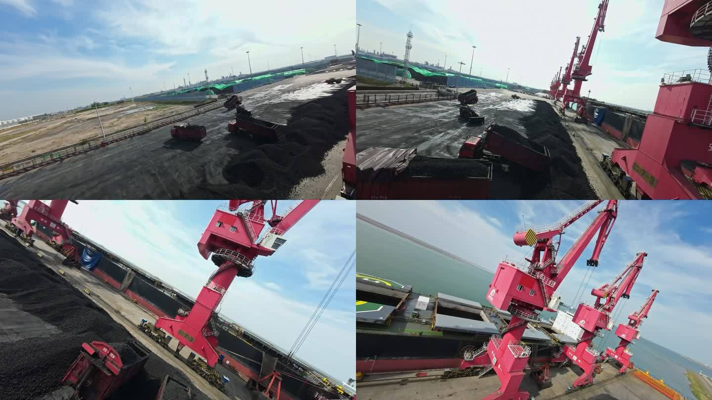 穿越机视角下的天津南港煤炭装卸作业