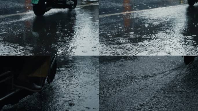 雨水路面车轮压过-高速摄影