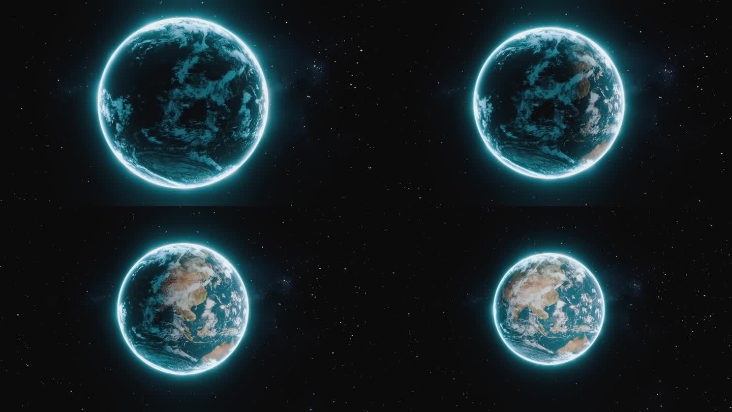 太空宇宙地球旋转3D渲染