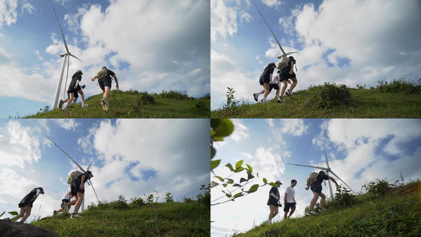 团队人物年轻人登山登顶