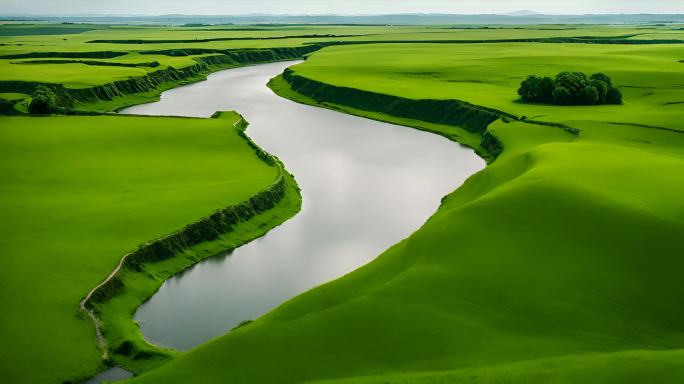 大美绿色草原河流