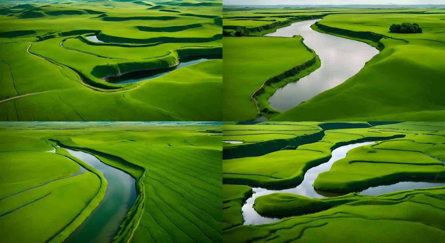 大美绿色草原河流