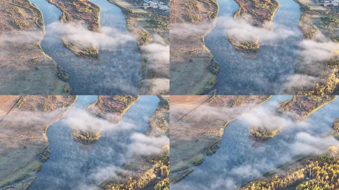 4K-Log-航拍额尔古纳河上的晨雾