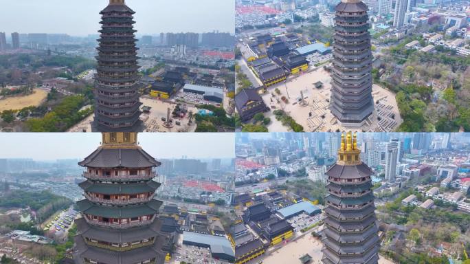 江苏常州天宁禅寺古塔红梅公园航拍天宁区城