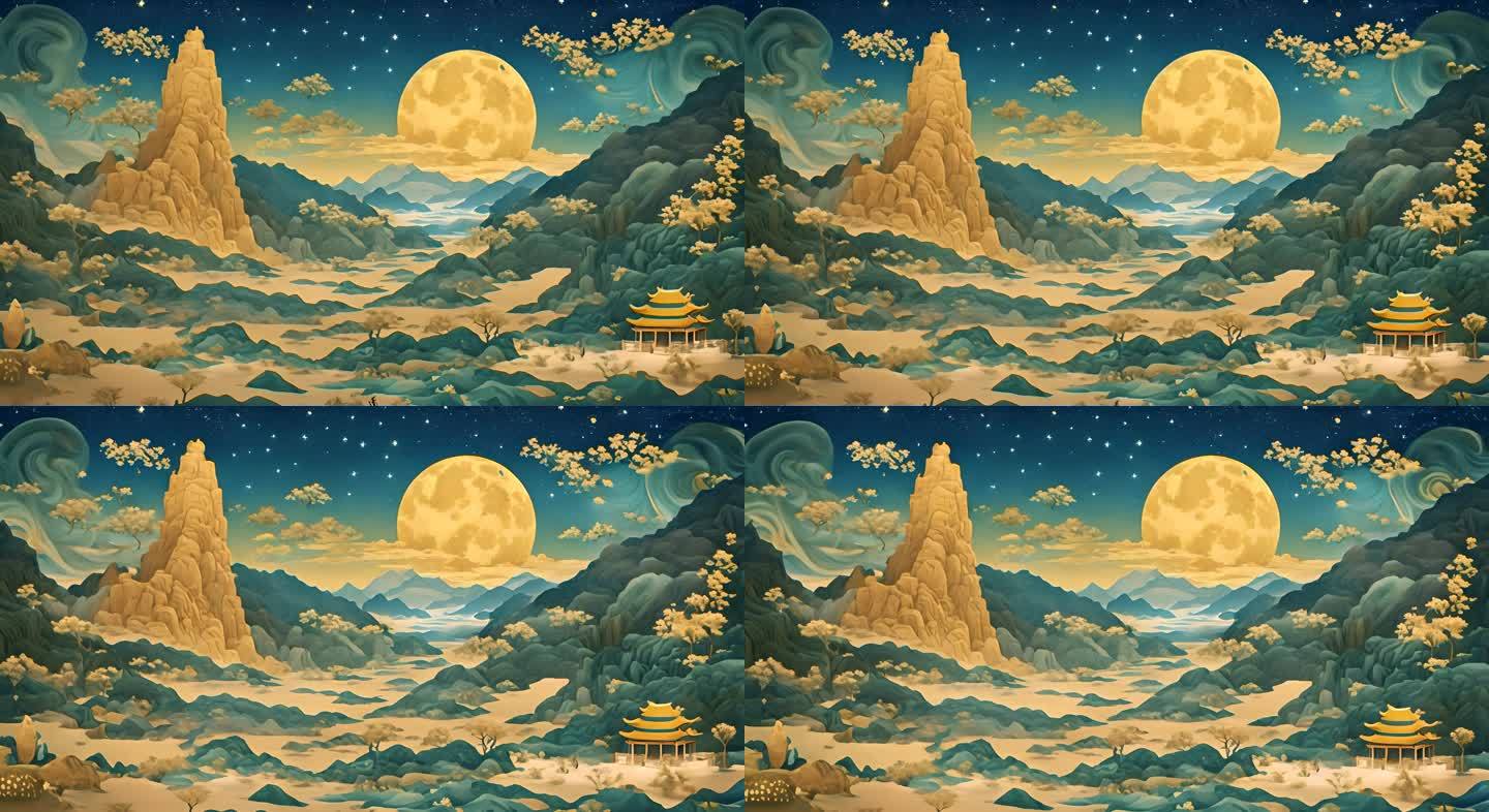 金色概念中式背景视频素材圆月背景