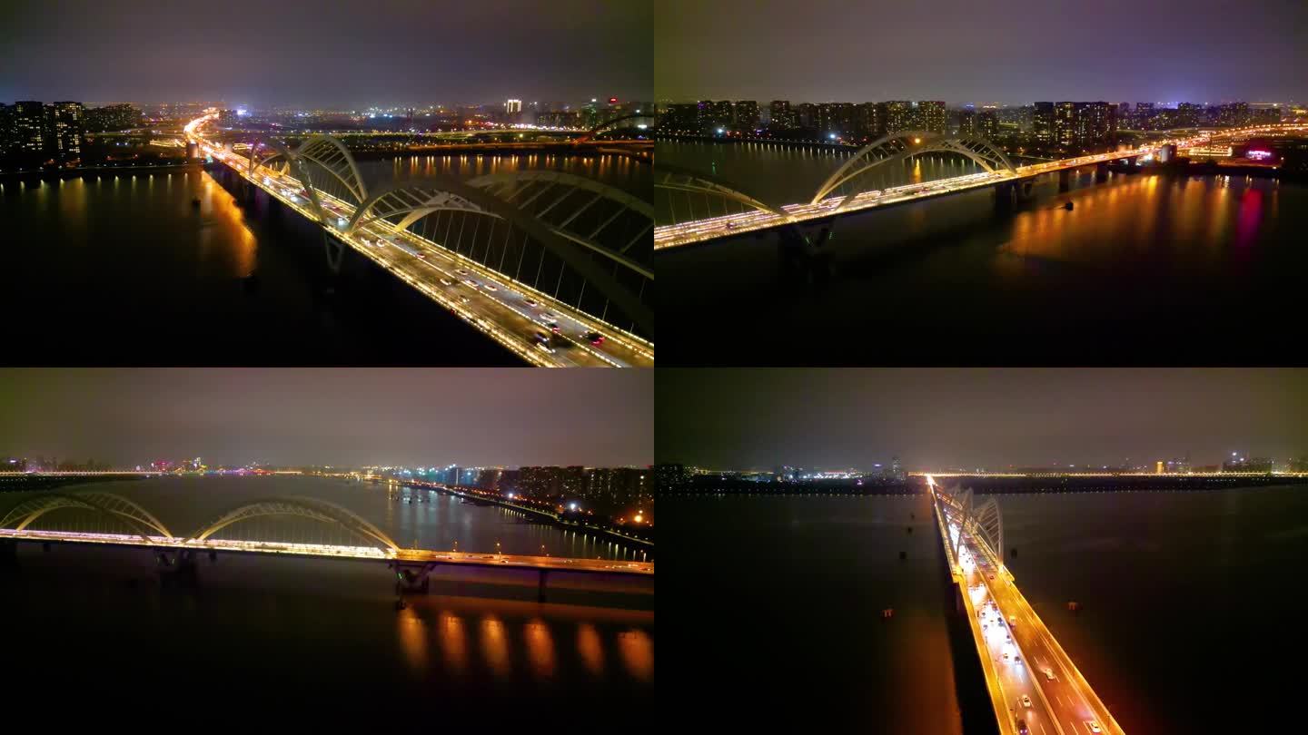杭州钱塘江九堡大桥夜景航拍