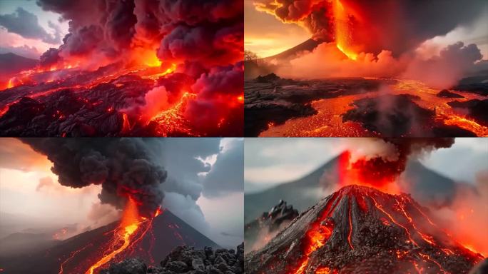 末日活火山爆发喷发岩浆自然灾害ai素材原