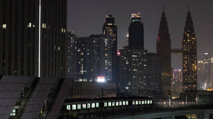 重庆海棠溪地铁站轻轨夜景航拍