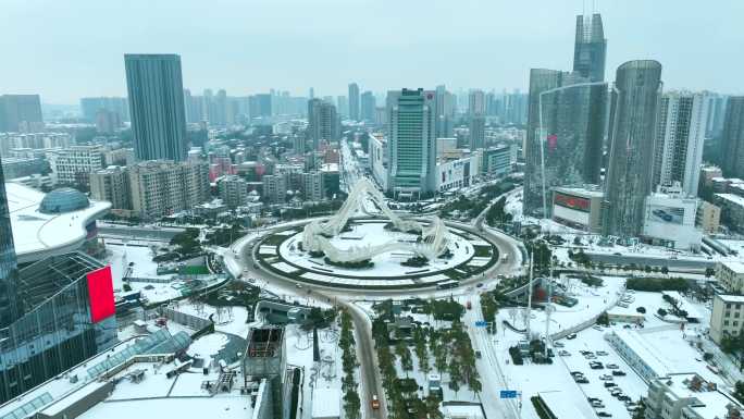 4K 光谷转盘 武汉地标 雪景 城市交通