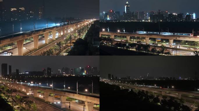 4k海宁地铁高铁城际铁路城市夜景炫酷跟车