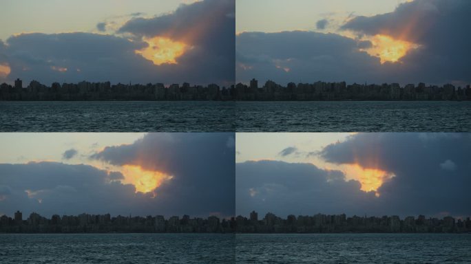 埃及亚历山大港口延时 丁达尔光线 夕阳