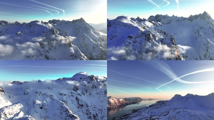 4K航拍挪威斯沃尔韦尔雪景美景