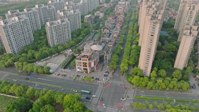 上海嘉定新城西云楼商业街航拍