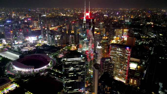 广州城市夜景环绕航拍