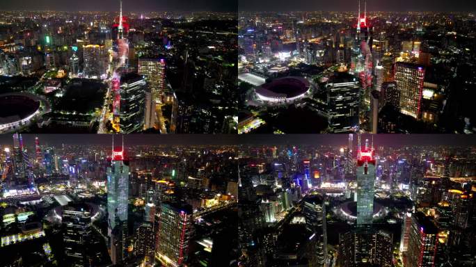 广州城市夜景环绕航拍