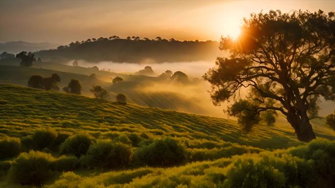 阳光下的茶山