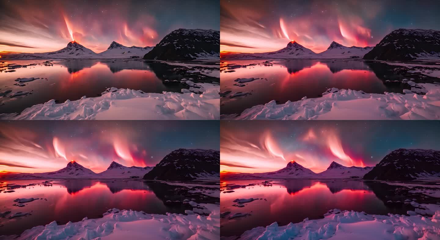 明亮的北极光崎岖的火山山脉冰岛