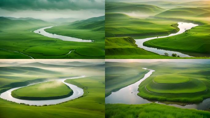 草原湿地河流绿色山川美景
