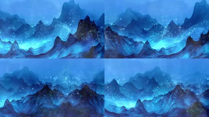 蓝色山水中国山水画动态视频