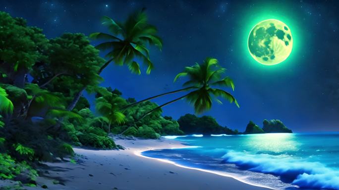 唯美海滩椰子树月夜