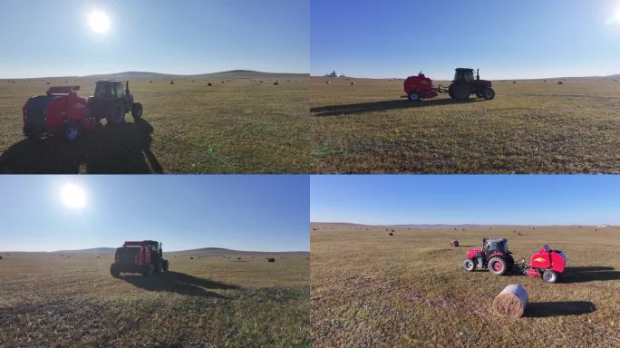 4K-Log-航拍蒙古牧场，收割机