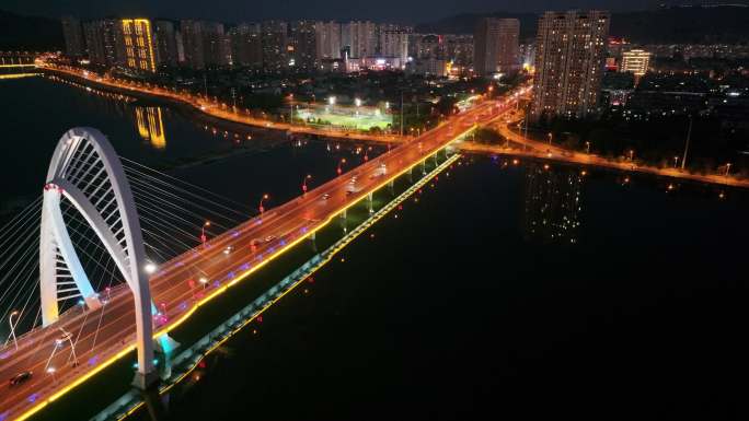 4K锦州云飞大桥夜景航拍 城市 夜色